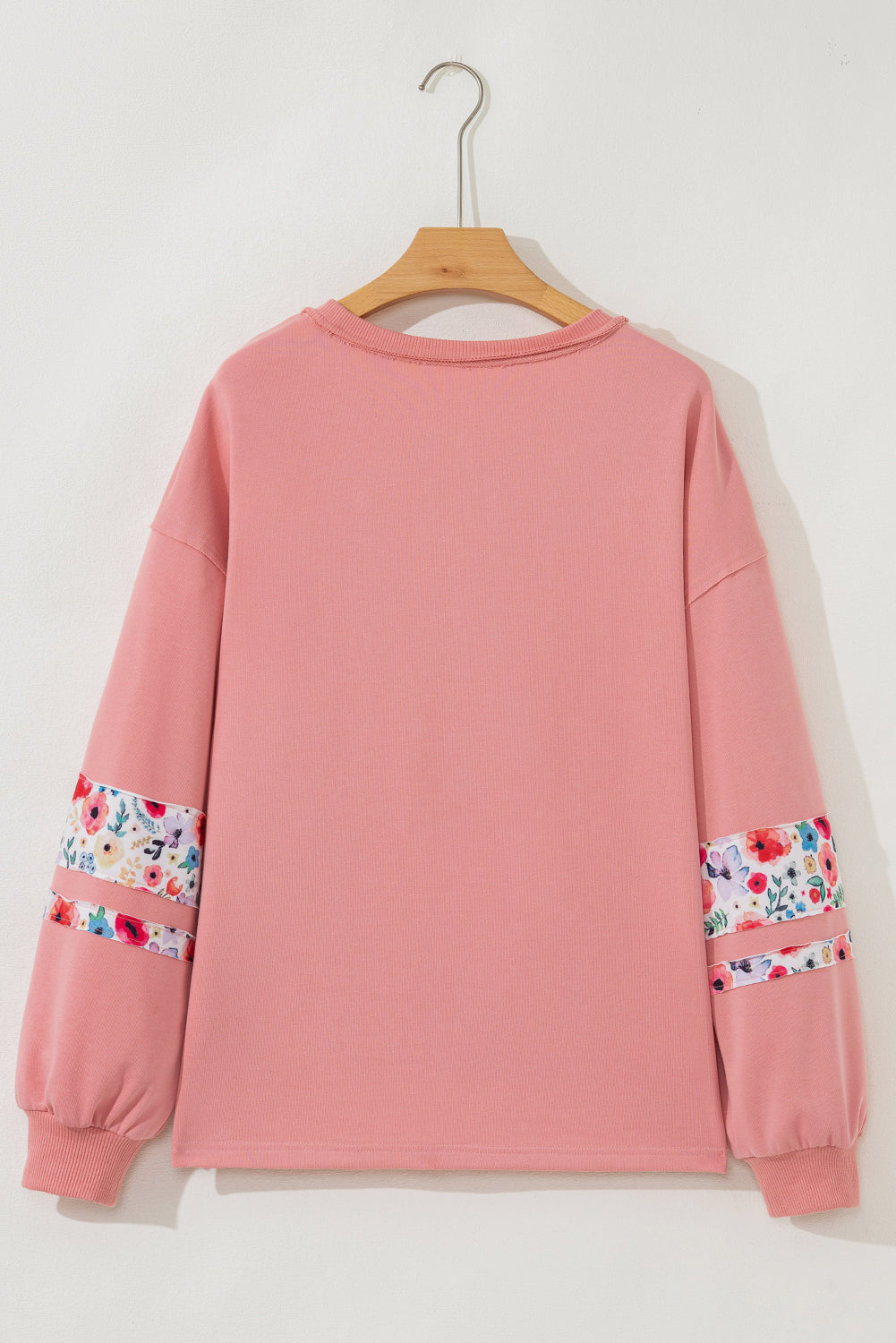 Peach Blossom Flower Applique Patchwork Drop Sleeve Pullover Sweatshirt d9a8d183c025f5a2