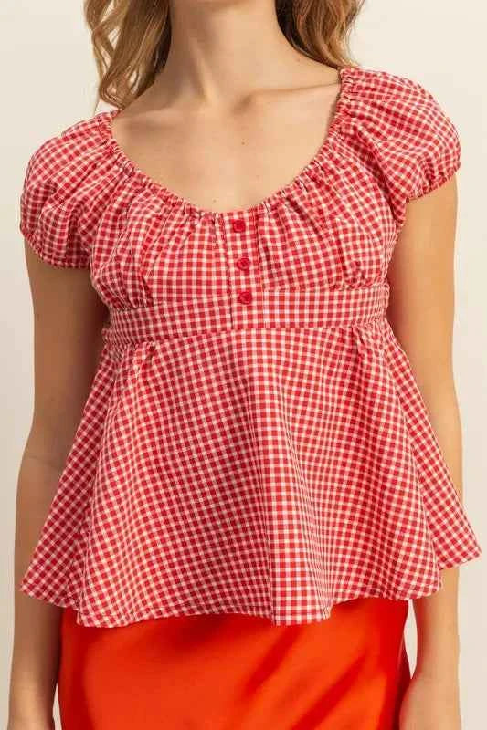 HYFVE Gingham Scoop Neck Cap Sleeve Blouse d9aad5e8e2ac4c4b955f48fde6fb39f5-Max-Origin