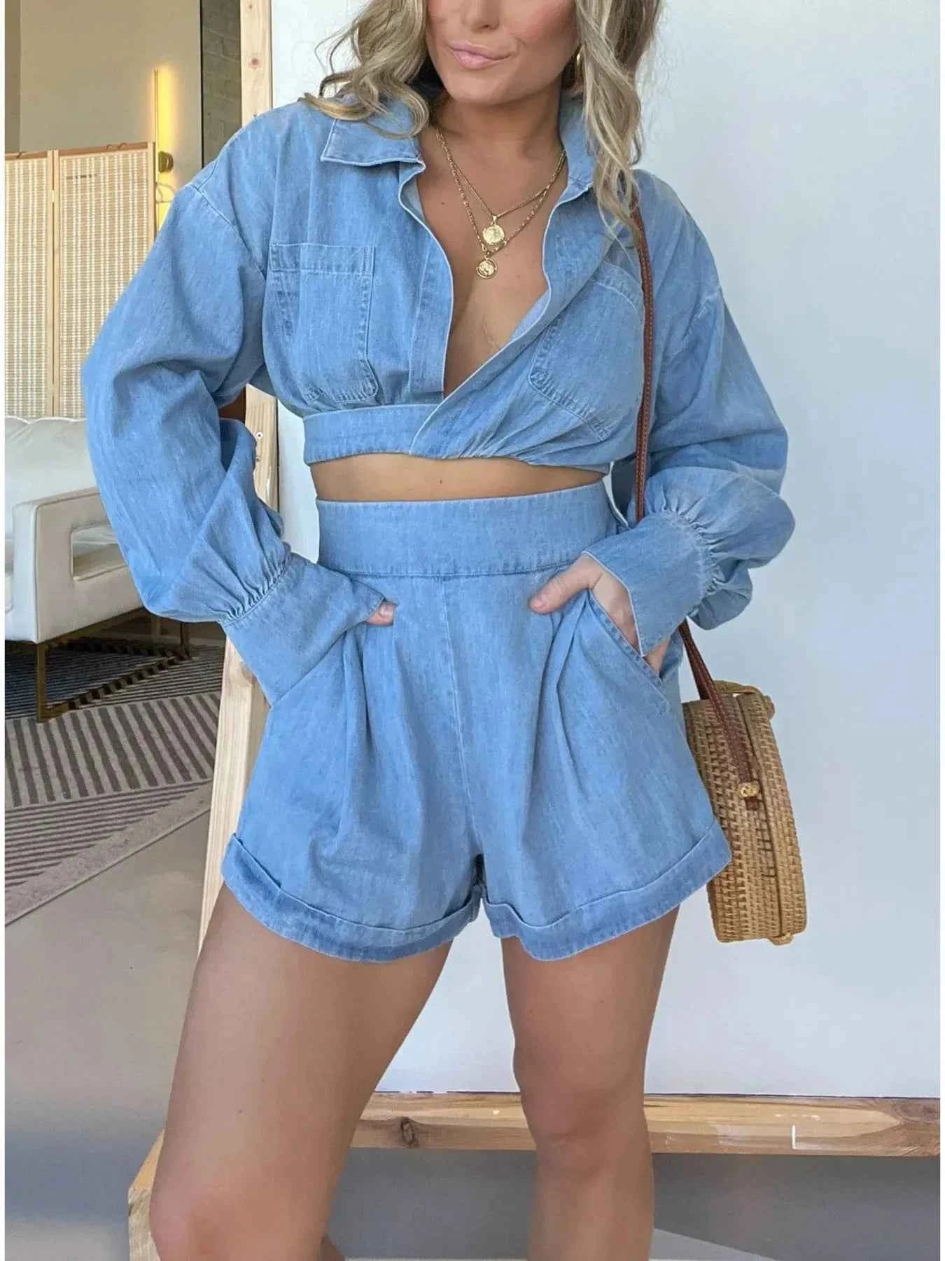 Full Size Long Sleeve Top and Shorts Denim Set Plus Size Blue d9fe5a3b6f32493c8f3b0fc1018ff9d4-Max-Origin