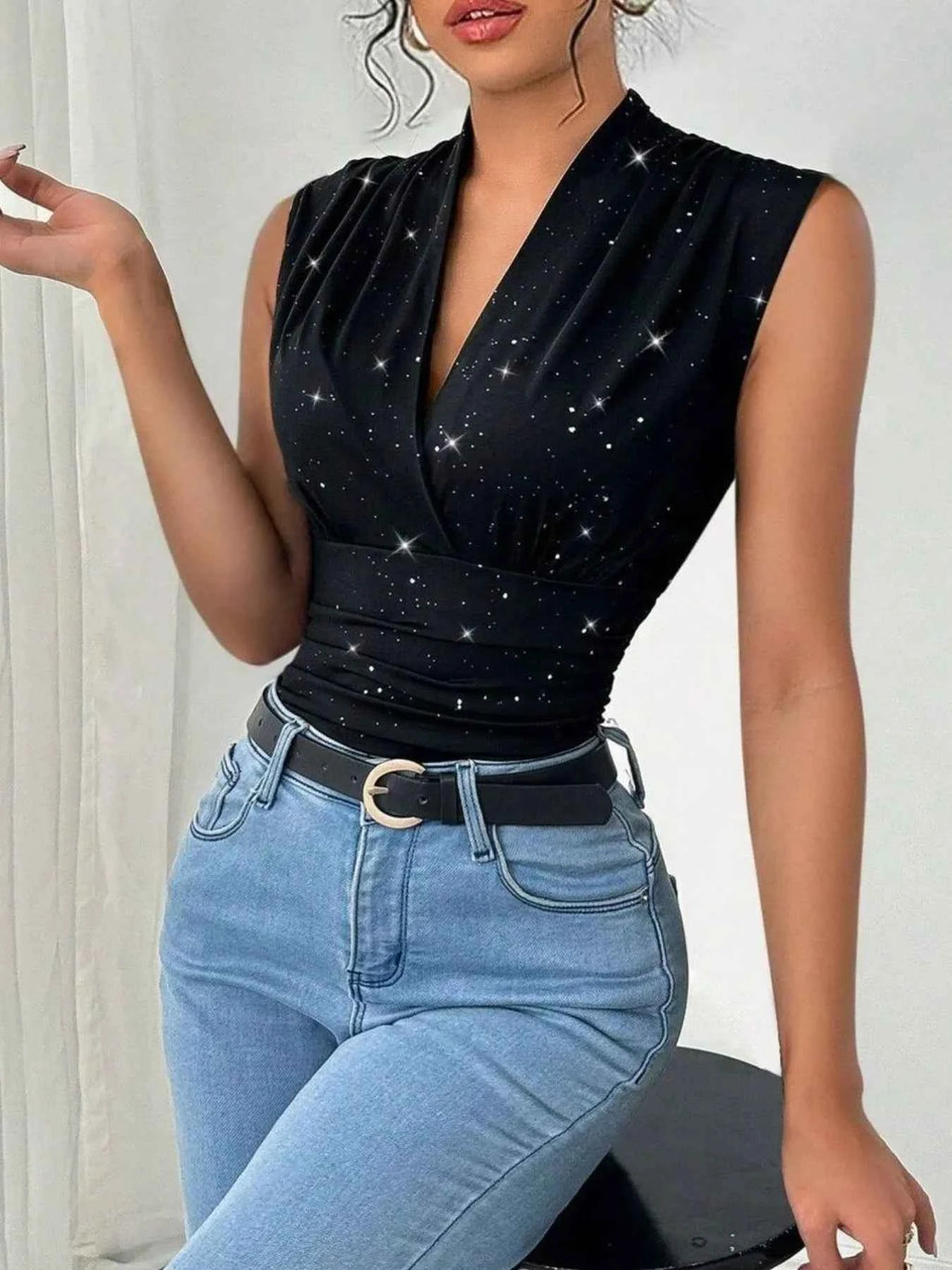 Surplice Sleeveless Slim Blouse da093633-97a2-43e7-9155-67664ab1aebd-Max-Origin