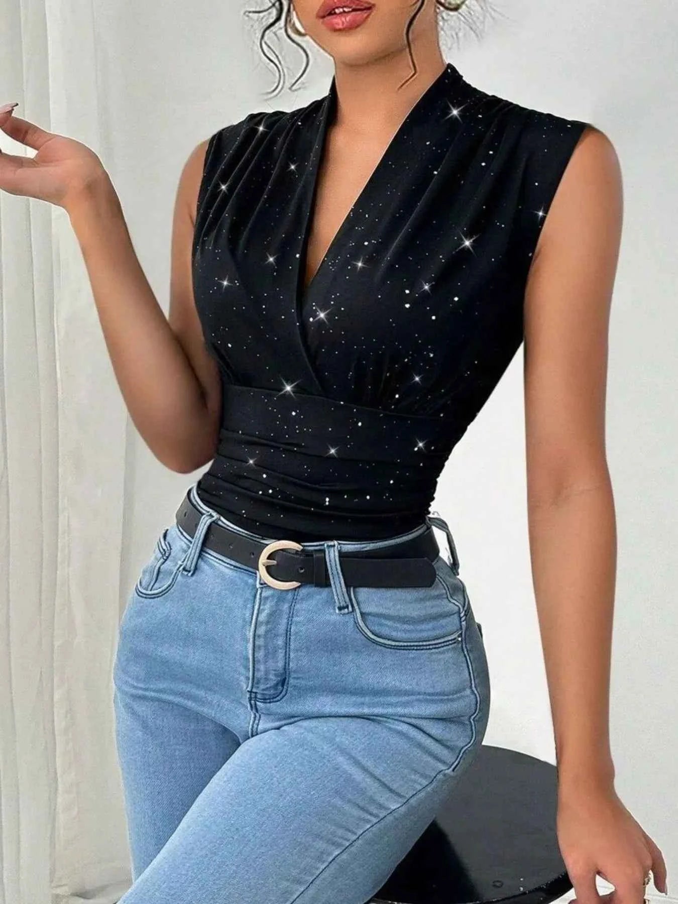 Surplice Sleeveless Slim Blouse da093633-97a2-43e7-9155-67664ab1aebd-Max-Origin