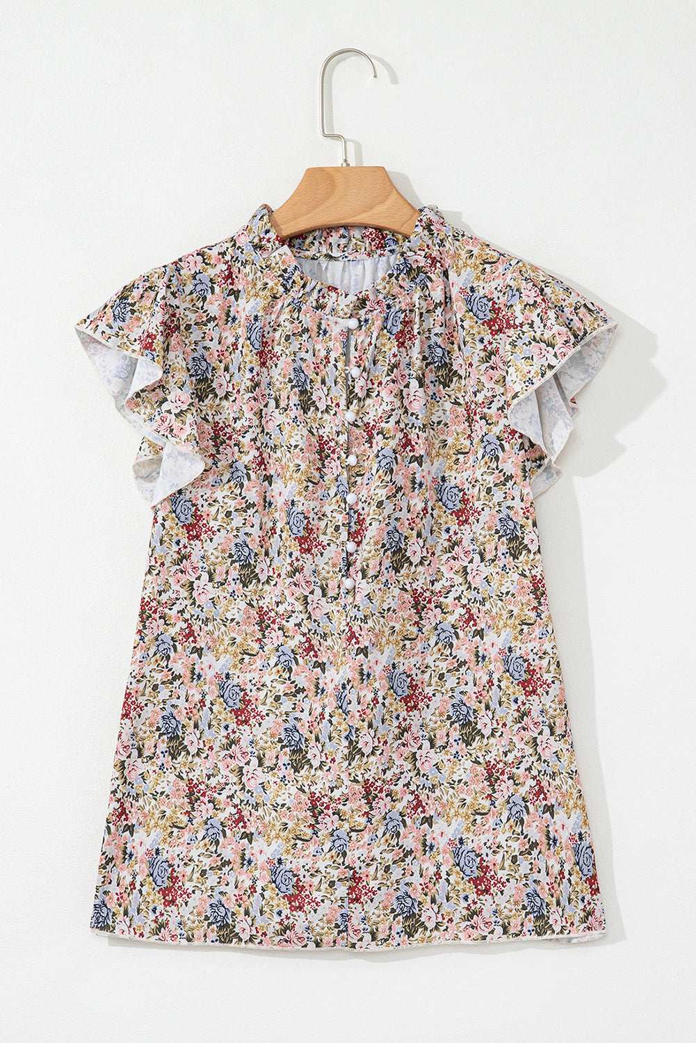 Red Boho Floral Frilled Button Neck Ruffle Short Sleeve Blouse da1d549cc96080c4-_8