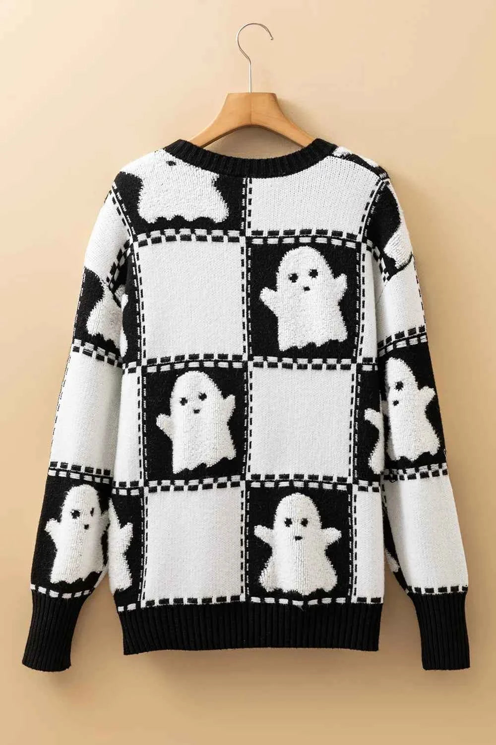 Ghost Checkered Round Neck Sweater da296fd2-fb12-42e6-a217-86cbb37c944d-Max-Origin