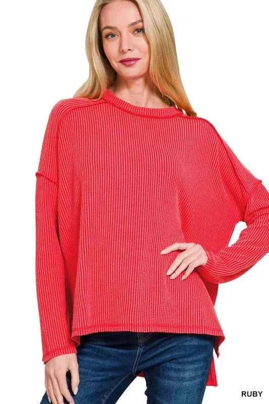 Zenana Full Size Exposed Seam Long Sleeve Corded Rib Knit Top Plus Size RUBY da313366-b5cb-404e-a09a-3c10bb0623cc-Max-Origin