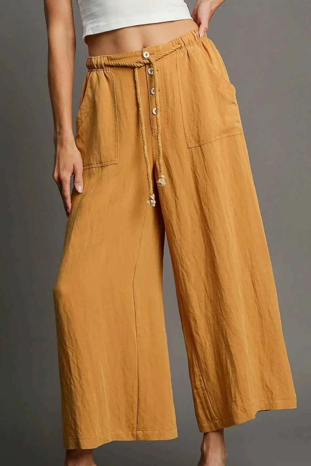 Umgee Full Size Rope Drawstring Wide Leg Pants Plus Size Mustard daa0e9f8-1809-4824-ad2c-4583ec6974f8-Max