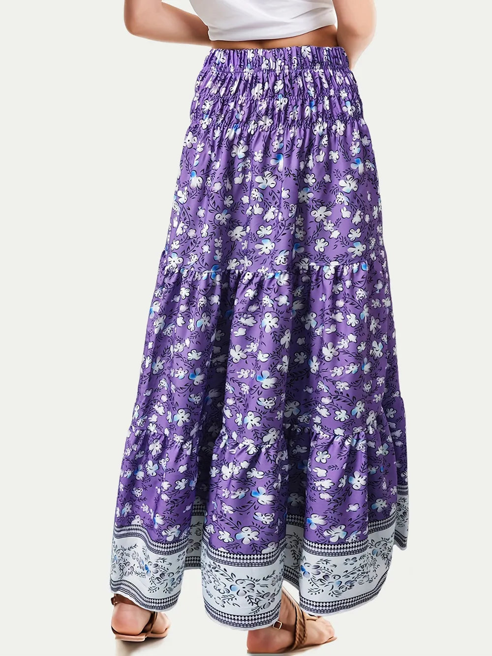 Full Size Tiered Printed Elastic Waist Skirt daa5b71d-26f6-4126-bbe8-2648df789caa-Max