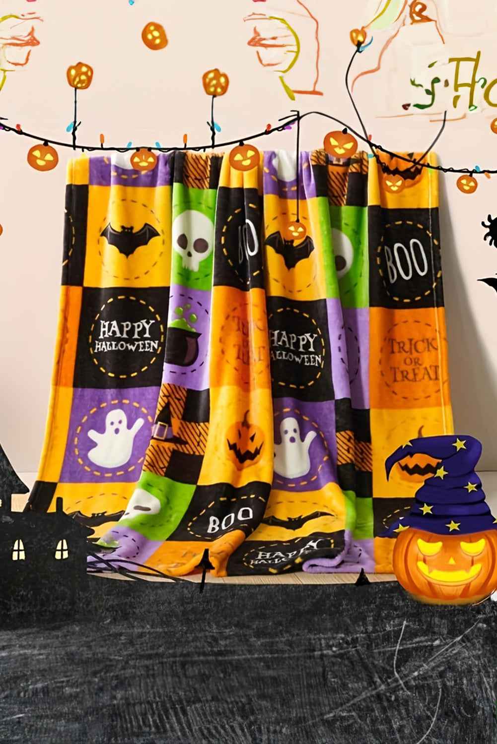 Purple Plaid Print Fleece Halloween Blanket dabdb4d390aaf864