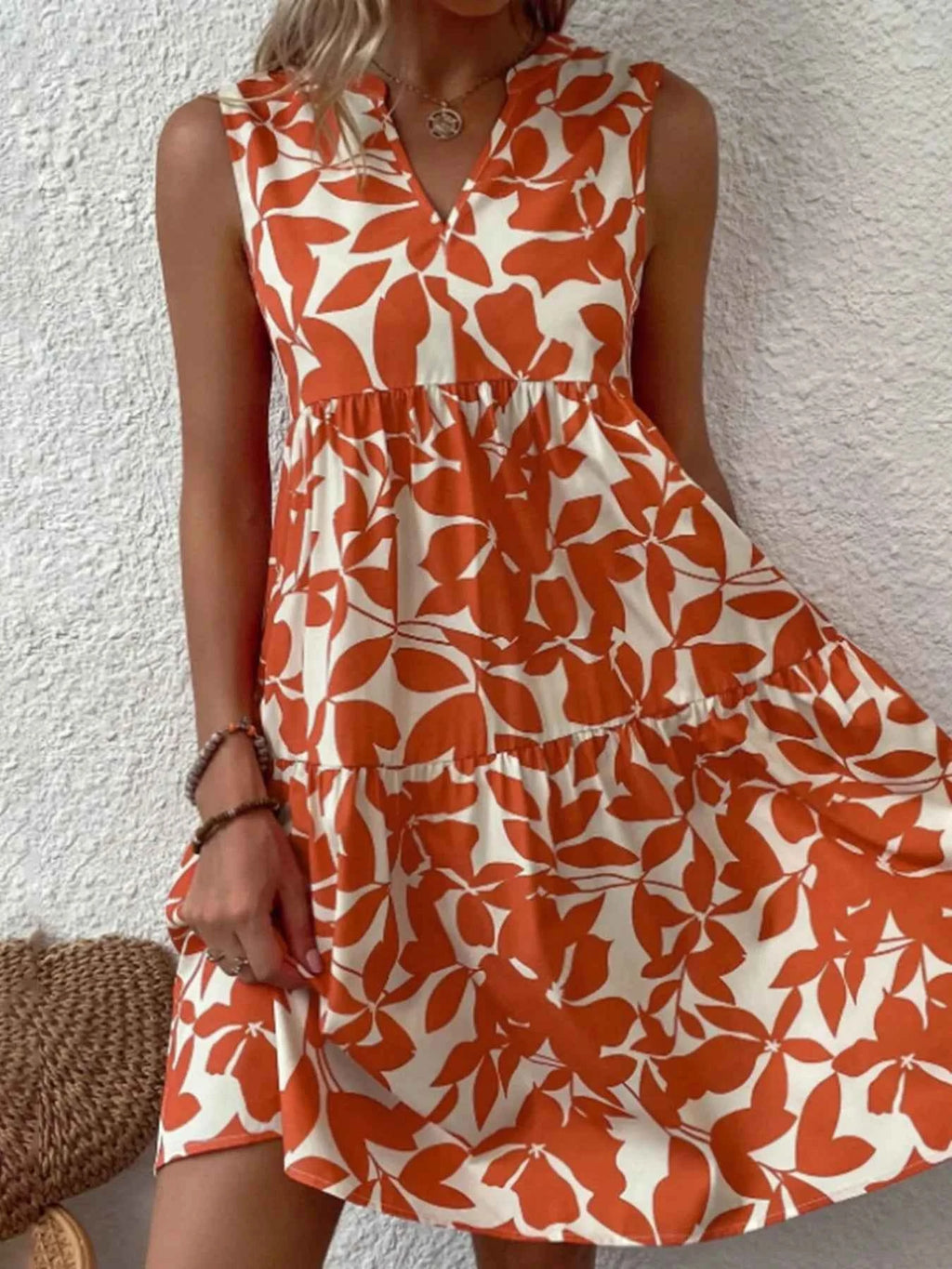 Printed V-Neck Sleeveless Mini Dress dad6ba12fdf04cb8af5989c8991865da-Max-Origin