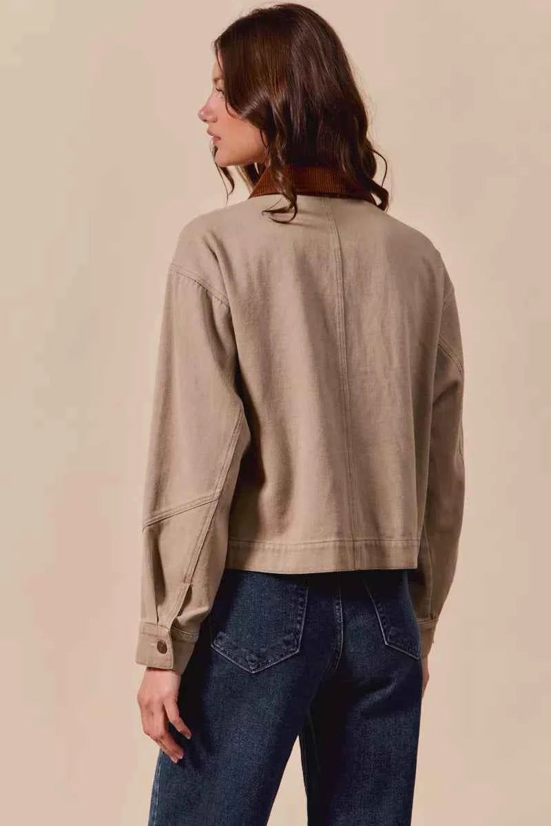 SO ME Cotton Twill Cropped Barn Jacket wtih Collar dae8ac084bf64e158bd6162e4bb92ad9-Max-Origin