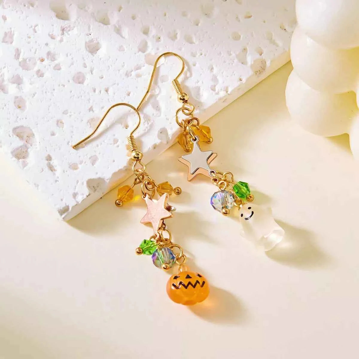 Halloween Asymmetrical Pumpkin Ghost Earrings db0a0402-8d0e-430f-aa80-80df6de7d8d6-Max-Origin