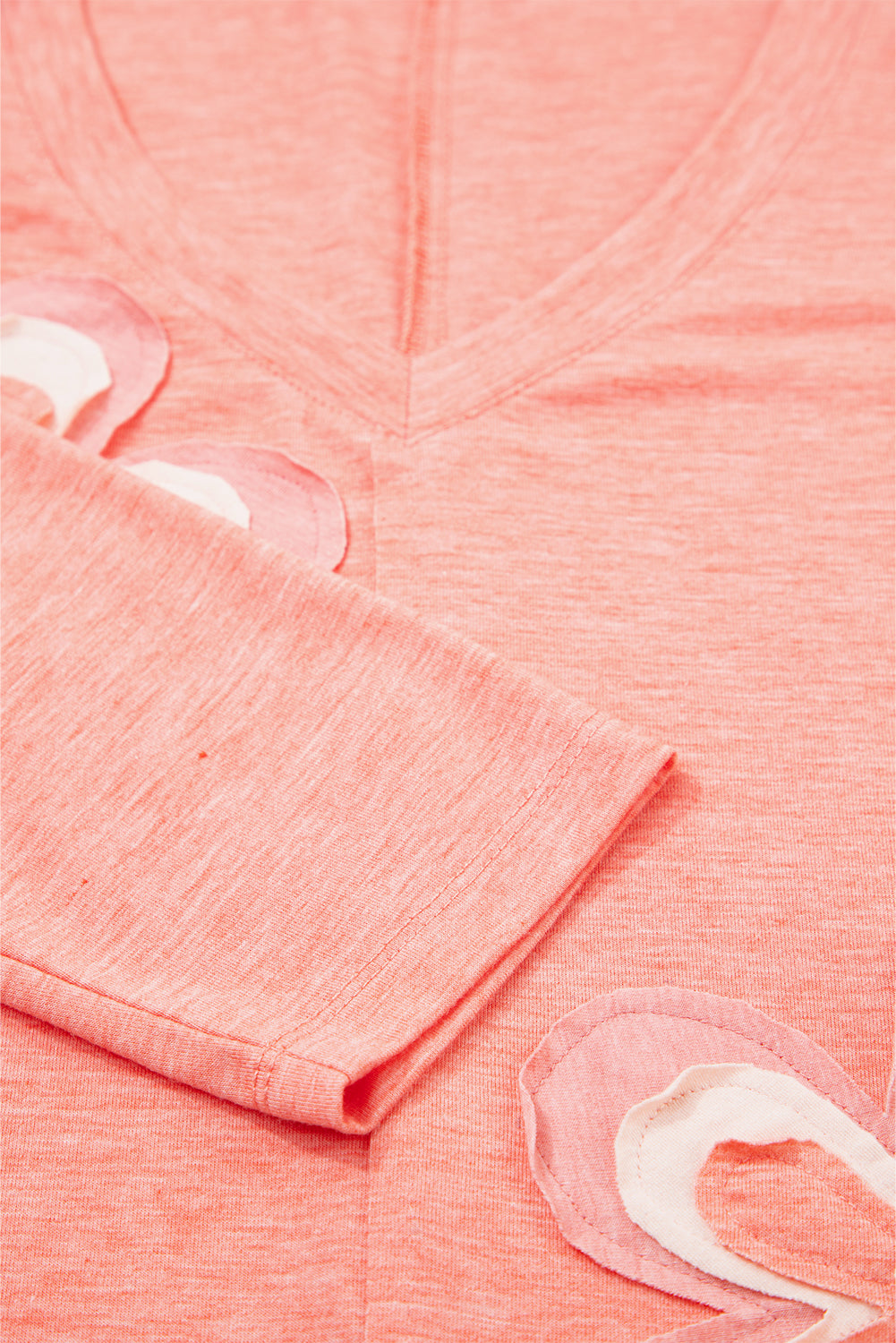 Fresh Salmon Floral Patched V Neck Long Sleeve Top db120971ce0a694d