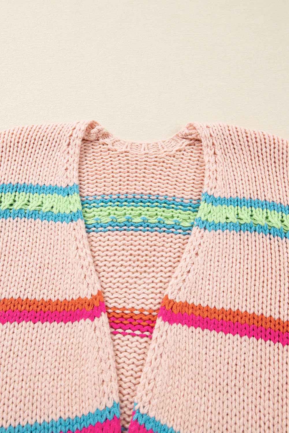 Multicolour Open Front Striped Colorblock Knit Oversize Cardigan db18b1a09fdbddb2