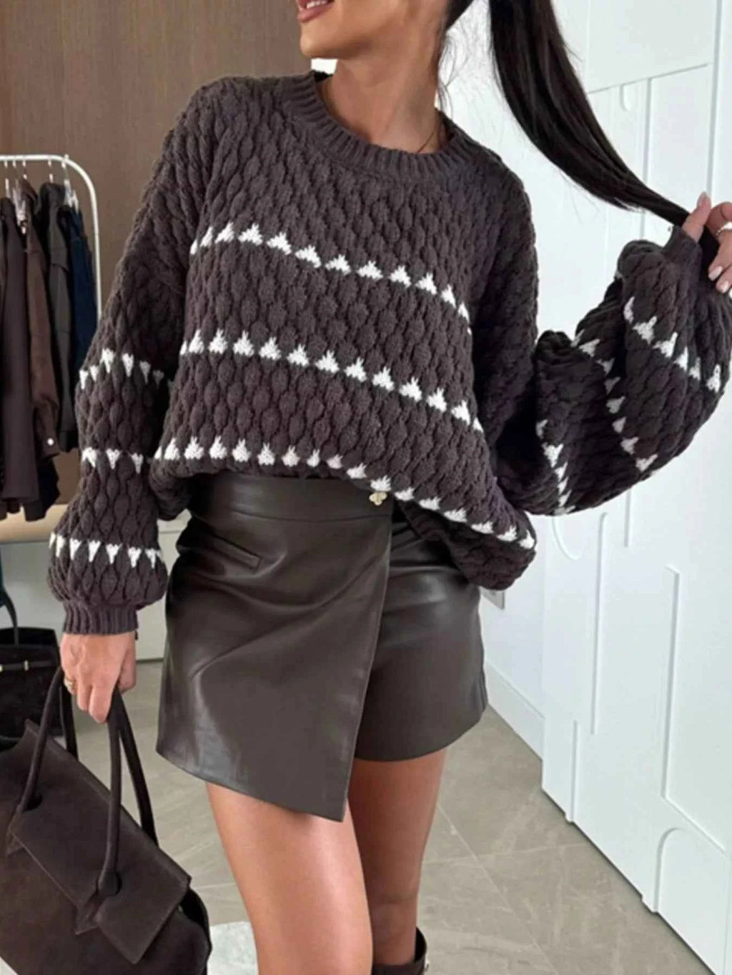 Chunky Knit Striped Sweater with Balloon Sleeves db513c82-349a-476d-b116-db057bd6d351-Max-Origin