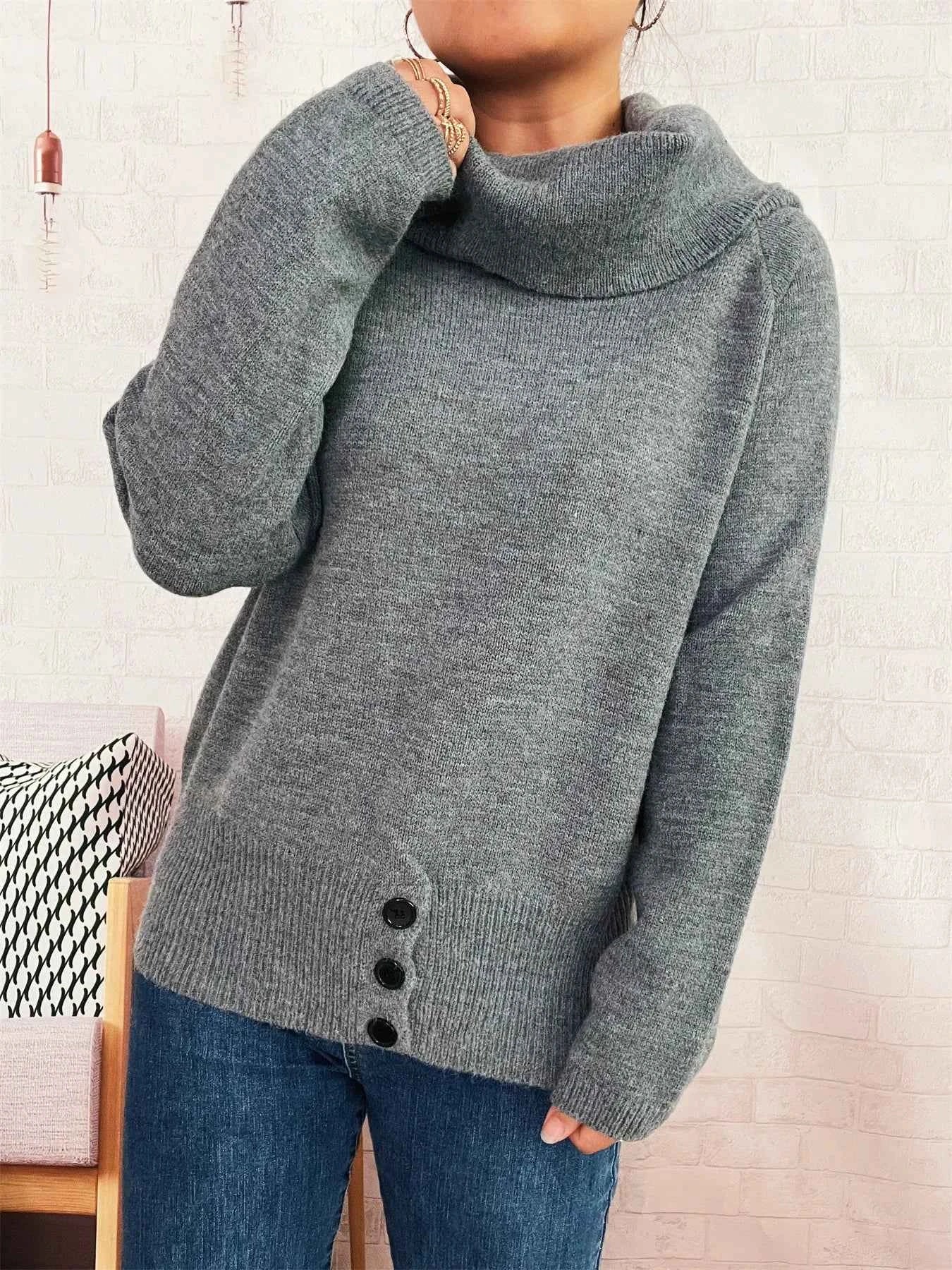 Striped Turtleneck Long Sleeve Sweater Gray One Size db5b2fc7c7df43ffa3e3f4a28afe3c6d-Max-Origin