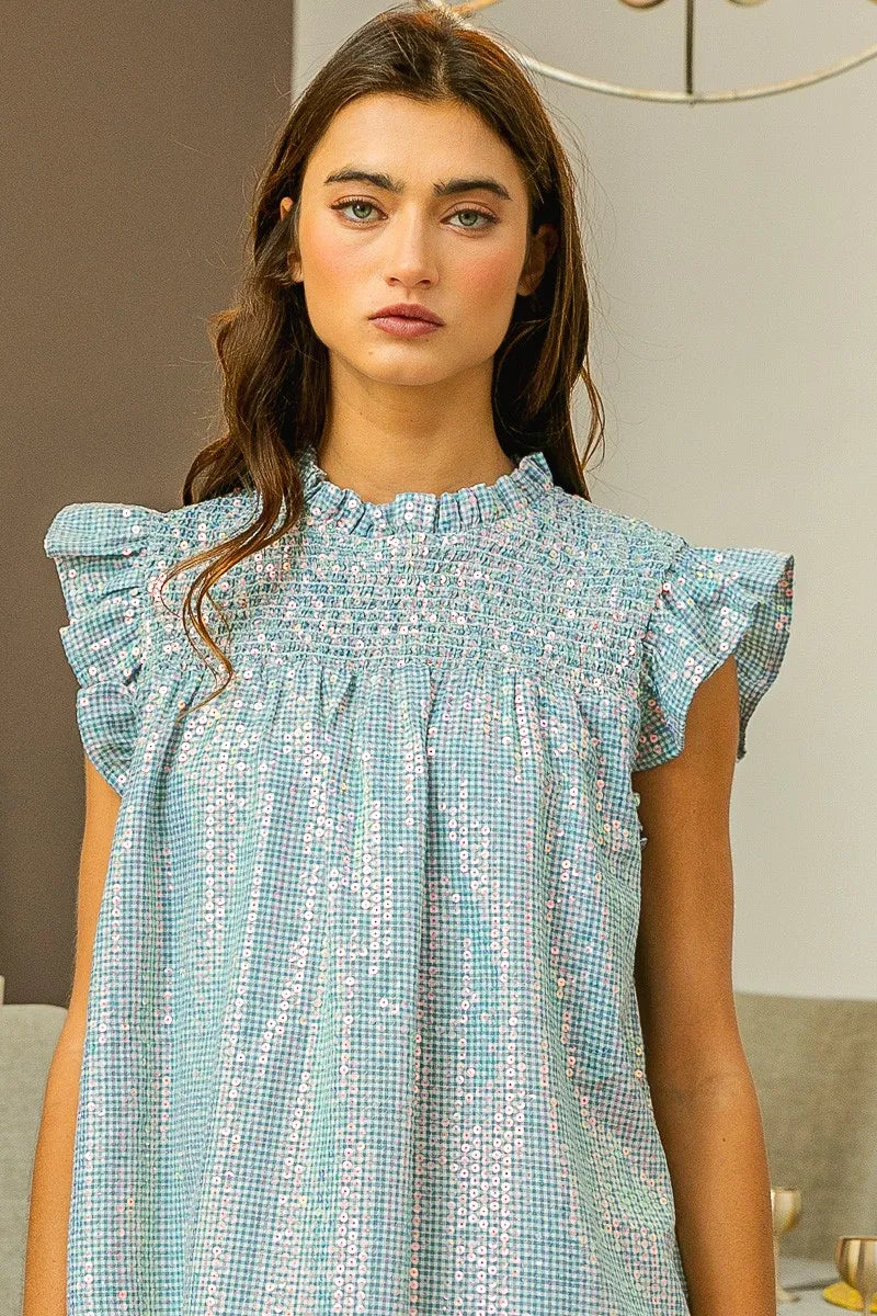 BiBi Clear Sequin All-over Gingham Smocked Top db75c939d2314388ad44593ca074a3a0-Max-Origin