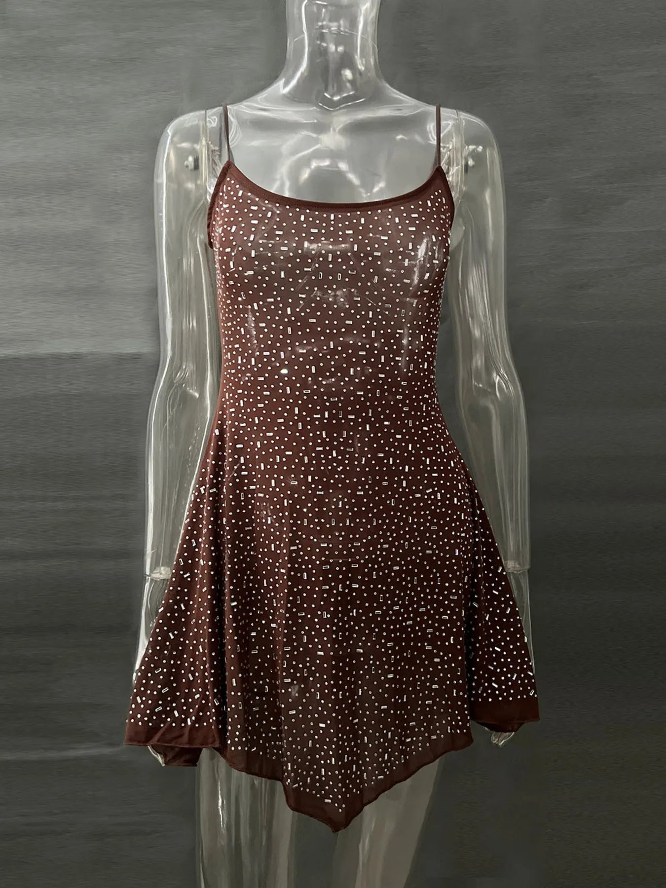 Rhinestone Decor Mini Cami Dress Brown db789616532441069e7ea22f3c56f230-Max-Origin