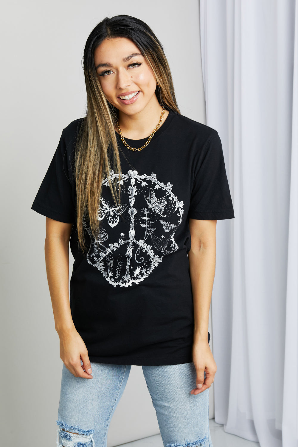 mineB Full Size Butterfly Graphic Tee Shirt Black dba1365d2e114f0296ec41fa77f8def5-Max