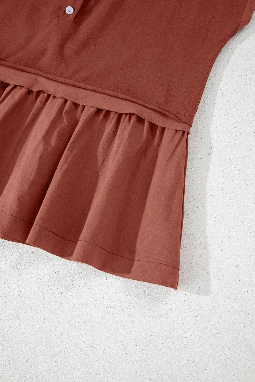 Short Sleeve U Neck Buttons Splicing Ruffle Blouse dbc8c1ee-0459-4aea-ab75-9f301cea8df1-Max-Origin