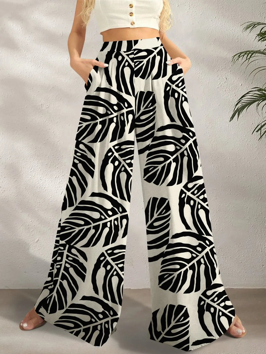 Printed Wide Leg Pants Black dbd6c20c-c212-413d-a408-c25c6d82bb11-Max-Origin