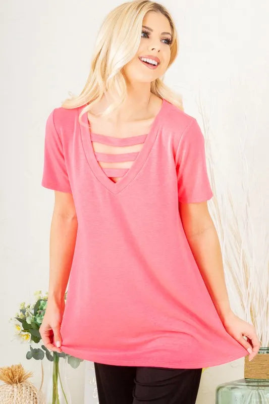 Heimish Full Size V-Neck Short Sleeve T-Shirt with Bar Detail Plus Size dbe41acf-4186-44b0-baa4-ec92259f0022-Max