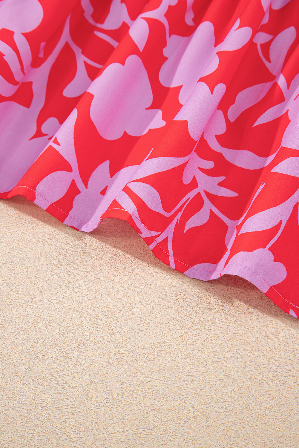 Red Floral 3/4 Sleeve Ruffle Hem Mini Dress dc17bc0e3af6dd8f