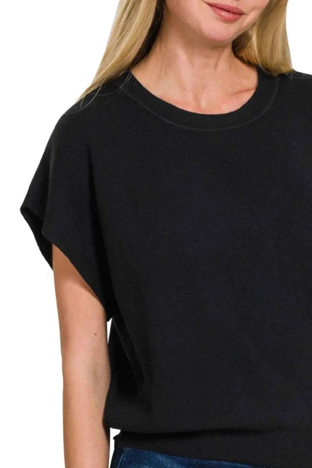 Zenana Round Neck Short Dolman Sleeve Sweater dc1f8a2e-7938-4912-b26f-1a2268c8df5f-Max-Origin