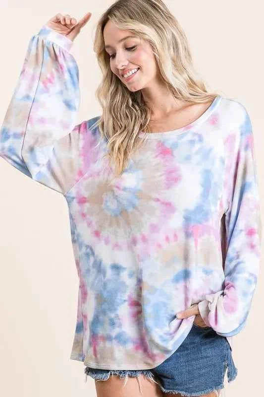 BiBi Tie Dye Print Terry Top With Puff Sleeves dc53ef98015140c6b2d3df2dcdc04686-Max-Origin
