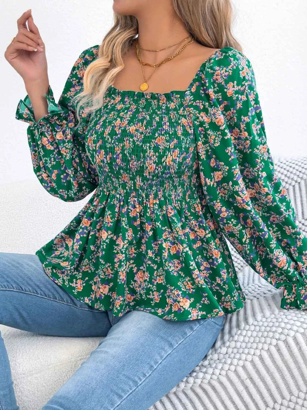 Floral Square Neck Flounce Sleeve Blouse dc64d852-e1b0-4b9c-9511-f908ce960f82-Max-Origin