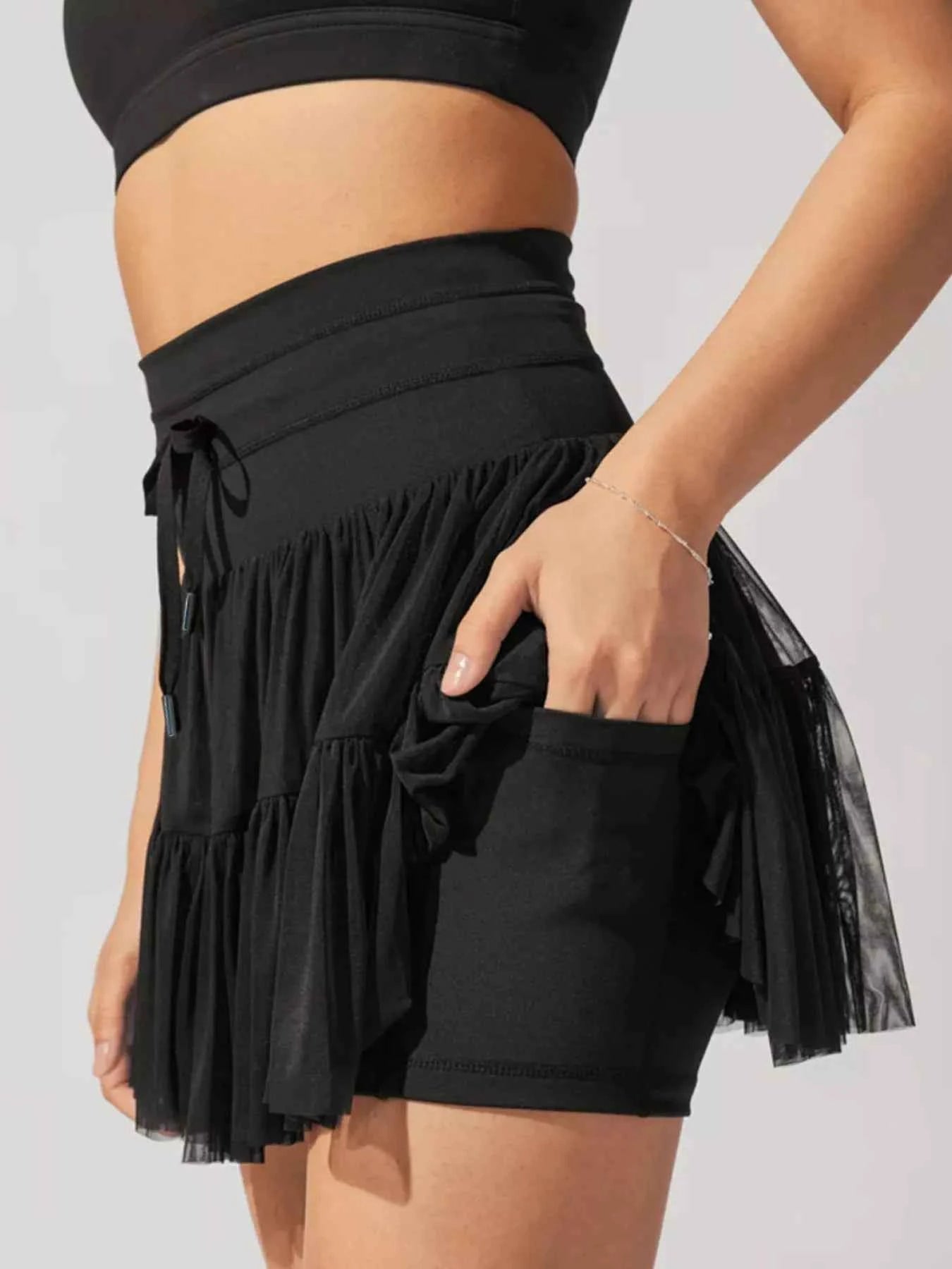 Tiered Skort with Drawstring Black dc64f119-ea71-458b-81a5-d87eea123a7c-Max-Origin