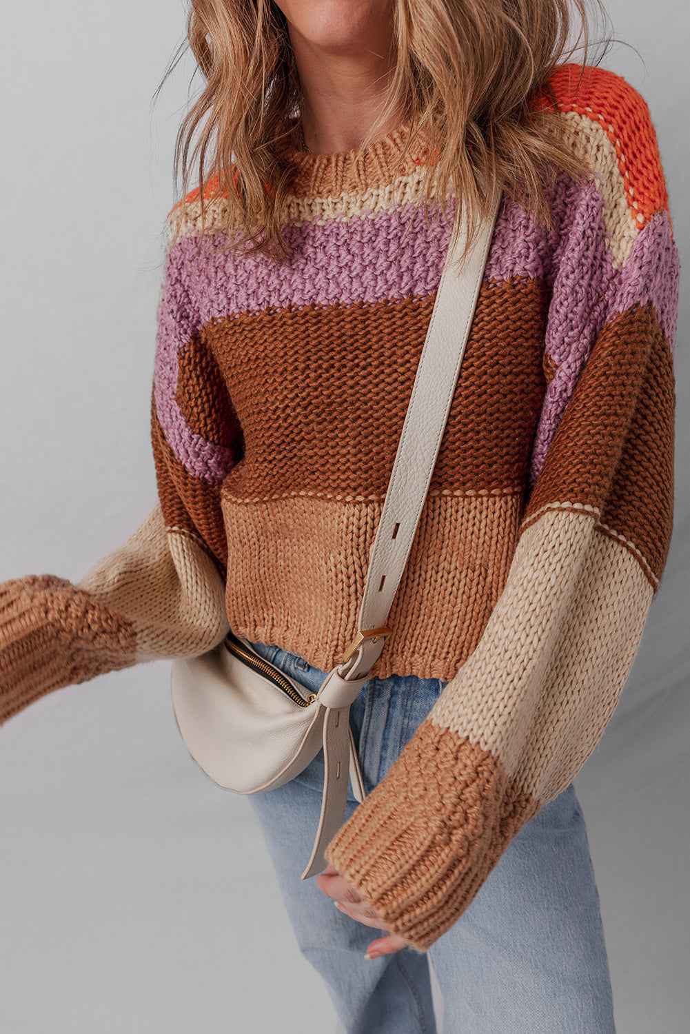 Multicolour Cropped Colorblock Knitted Sweater dc67ec0bfe010a60