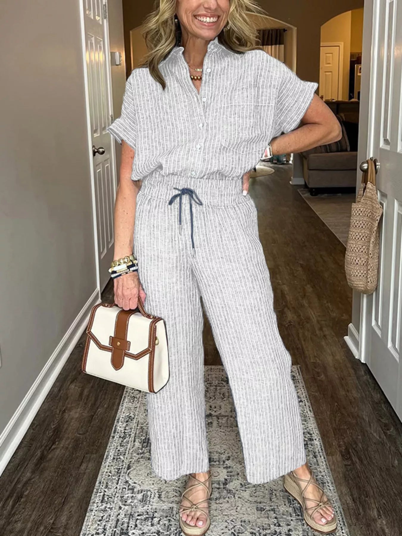 Full Size Striped Button-Up Shirt and Wide Leg Pants Casual Set Plus Size White dc6cd722f0284e349291cfbfc4415619-Max-Origin