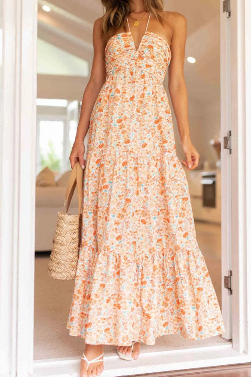 Tiered Halter Neck Printed Cami Dress dc82ee06-916b-483d-945a-f7e0b2a9ebf7-Max-Origin