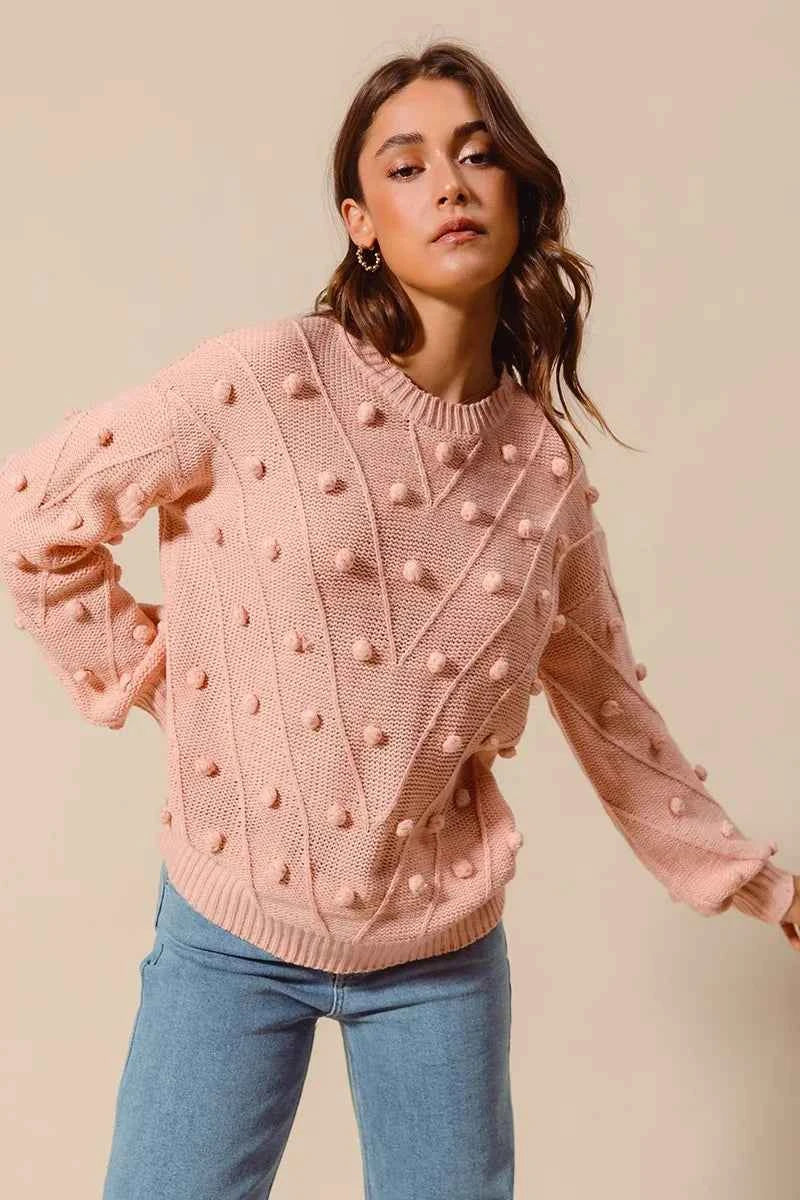 SO ME Pom Pom Textured Knit Sweater Top dc850cfd026445708161f49b6e797830-Max-Origin