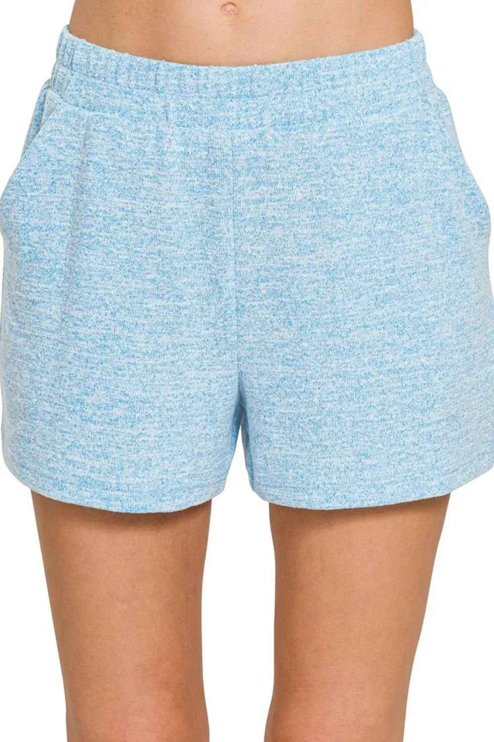 Zenana Soft Melange Hacci Elastic Waist Band Shorts DEEP SKY dc8d801e-f326-4ef8-9516-629dcdcf54fb-Max-Origin