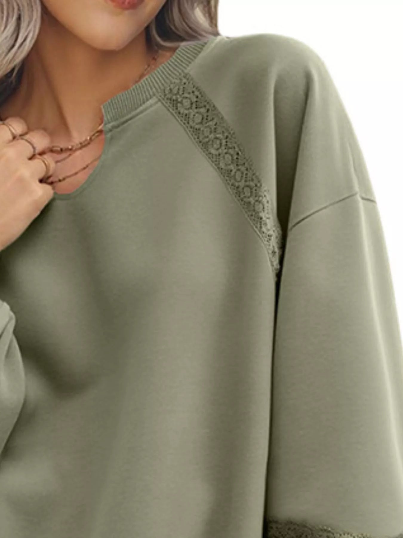 Lace Detail Notched Long Sleeve Sweatshirt dc95f4dc-678c-4363-8791-b501503f66b2-Max-Origin
