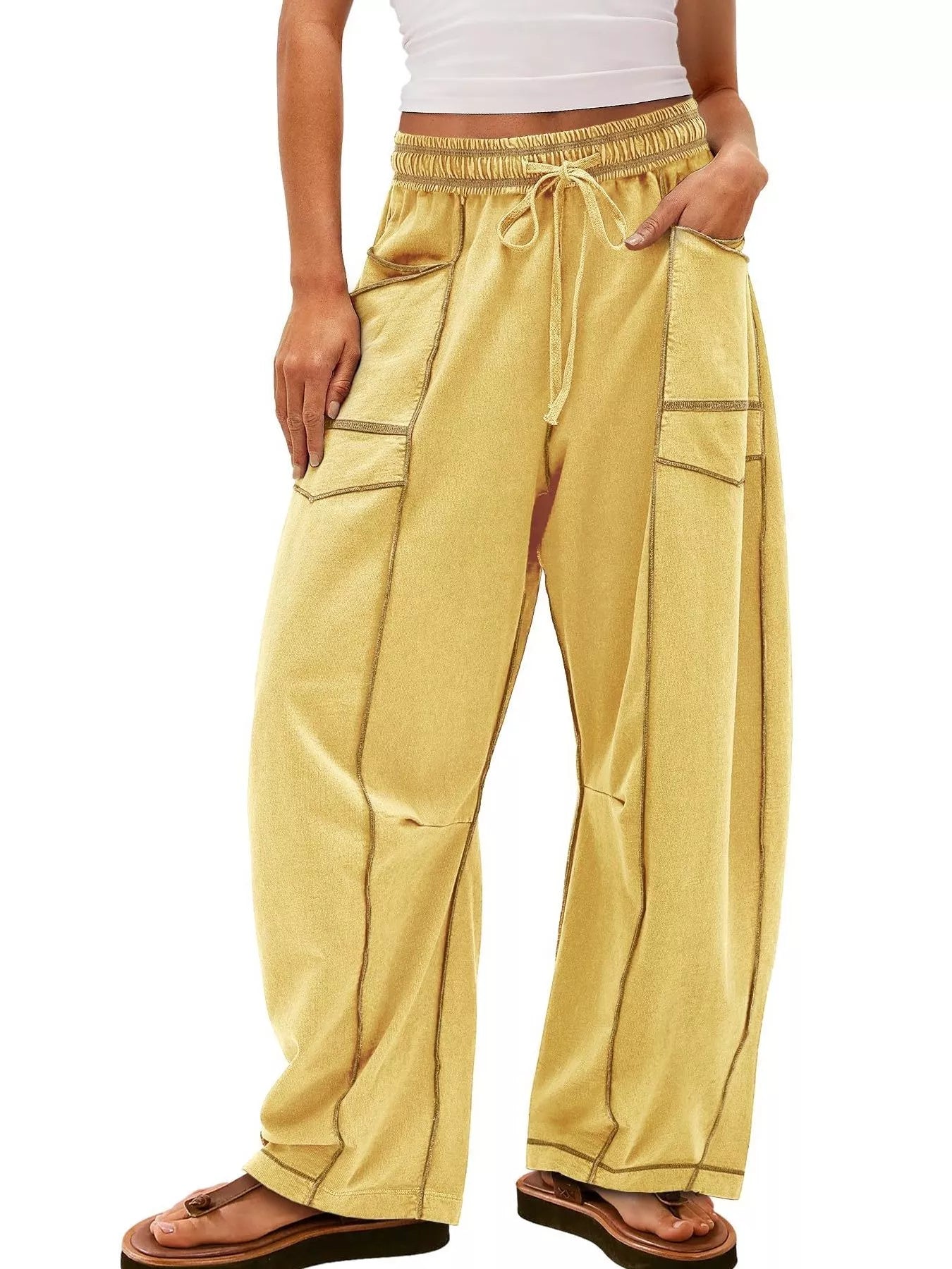 Drawstring Wide Leg Pants Light Yellow dc9f54de-3136-4747-8c0f-aa93d44c7104-Max-Origin