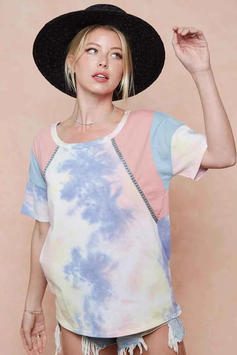 BiBi Tie Dye Printed Cotton Color Block T-Shirt dcb8546b05b64cd9a0524dc5f967c475-Max-Origin