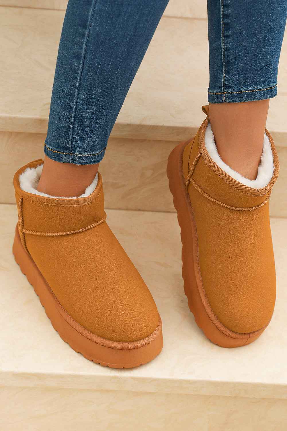Chestnut Faux Fur Lined Suede Ankle Snow Boots dcb9d7b31fbd017e