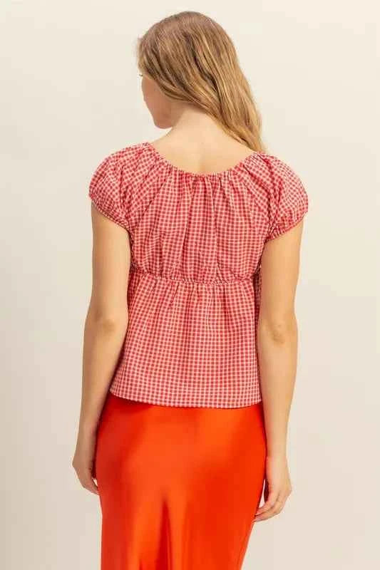 HYFVE Gingham Scoop Neck Cap Sleeve Blouse dcbba11ea457462c8f9891636f6ab0d5-Max-Origin