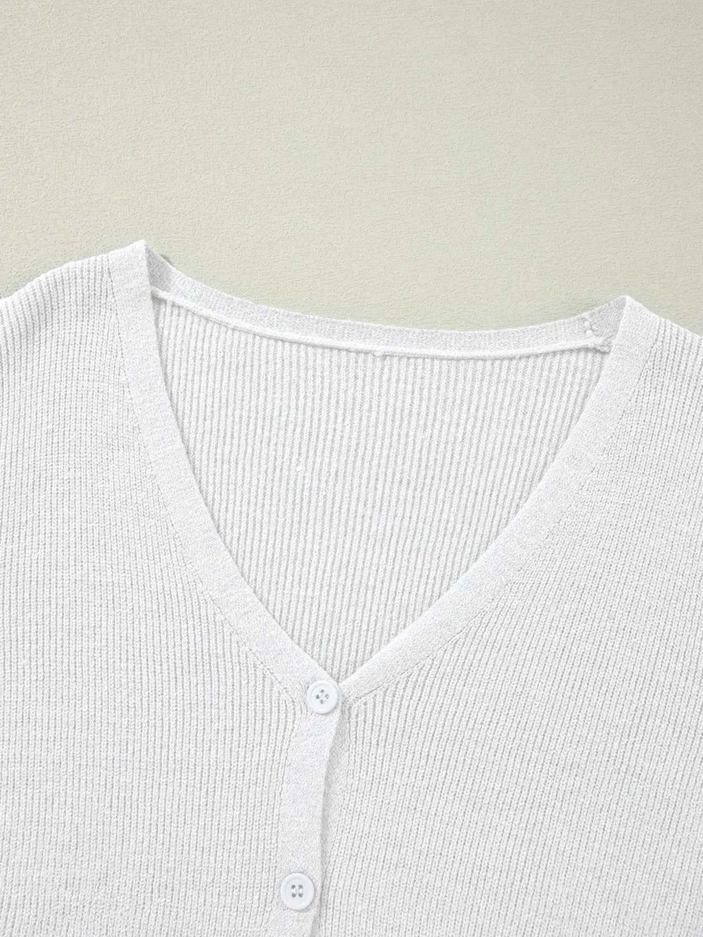 Ribbed Knit Button Front V Neck Cardigan dcd60352b8614768940f8f49c08a2065-Max-Origin