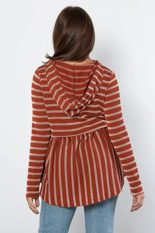 Be Stage Full Size Drawstring Striped Babydoll Hoodie dce58b5e-9154-401e-aaa7-3898dba8da3a-Max