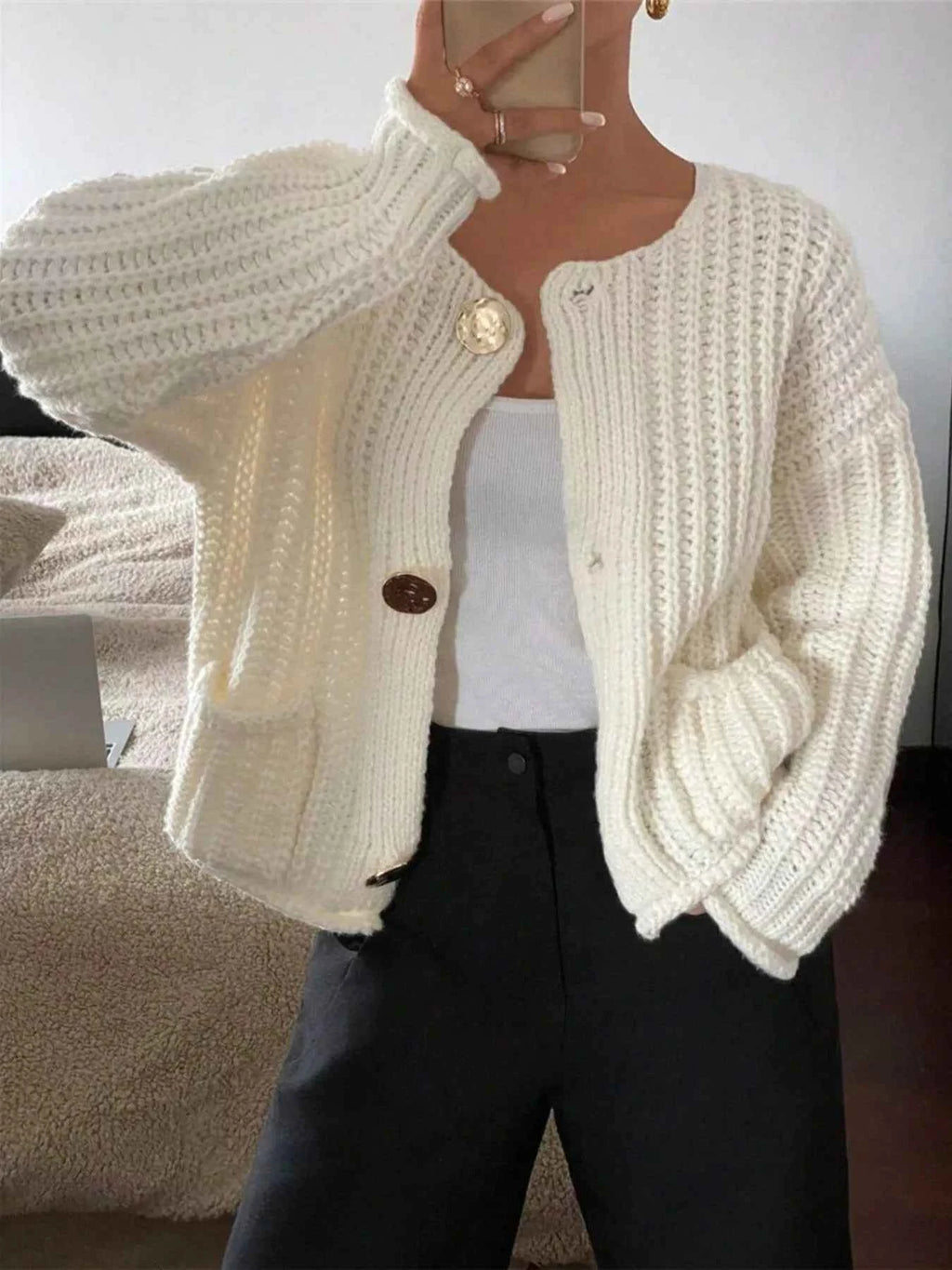 Button Up Dropped Shoulder Cardigan Beige dcea0a3d-c0c0-4bc6-90ef-b7f95996ca10-Max-Origin