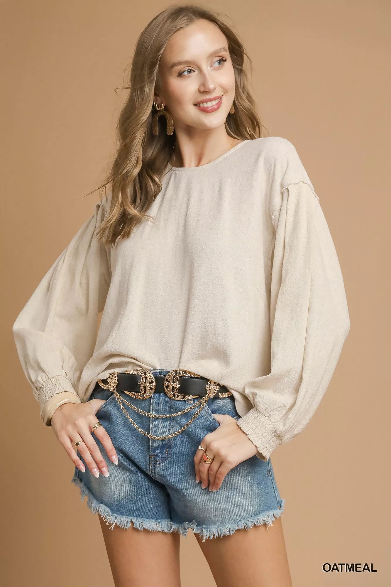 Umgee Linen Scallop Hem Long Sleeve Blouse OATMEAL dced31d2-1297-42bc-a728-3b891172cf05-Max-Origin