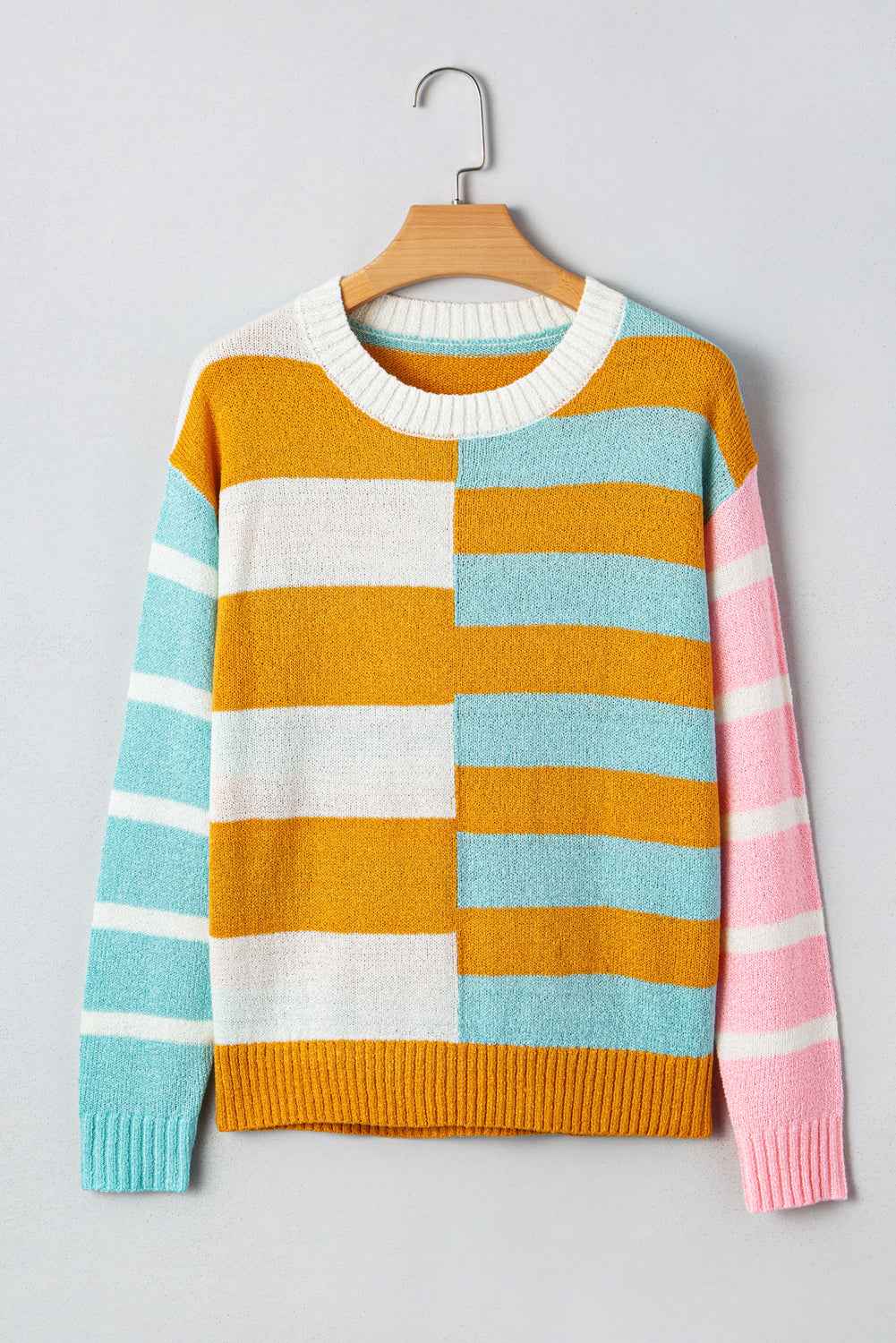Jurassic Gold Colorblock Striped Pullover Sweater dd18f4d26cffcf77