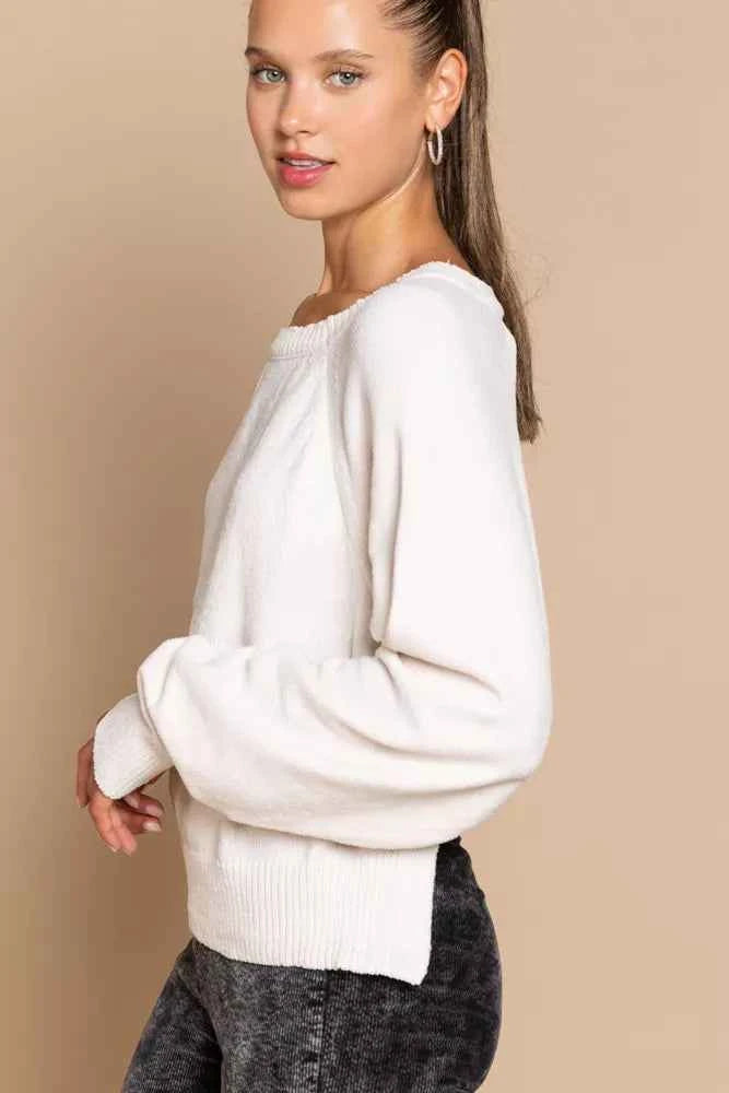 POL Round Neck Backless Sweater with Ribbed Edge dd333a21-0308-49e0-a8a0-a64d7cb96b90-Max-Origin