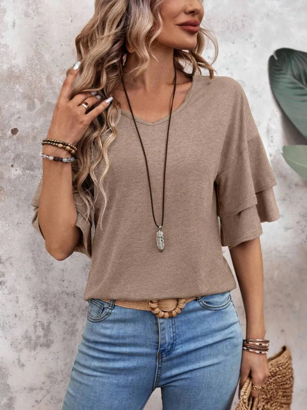 V-Neck Half Sleeve Blouse dd475ef1-d3b0-4e34-a073-760085674d98-Max