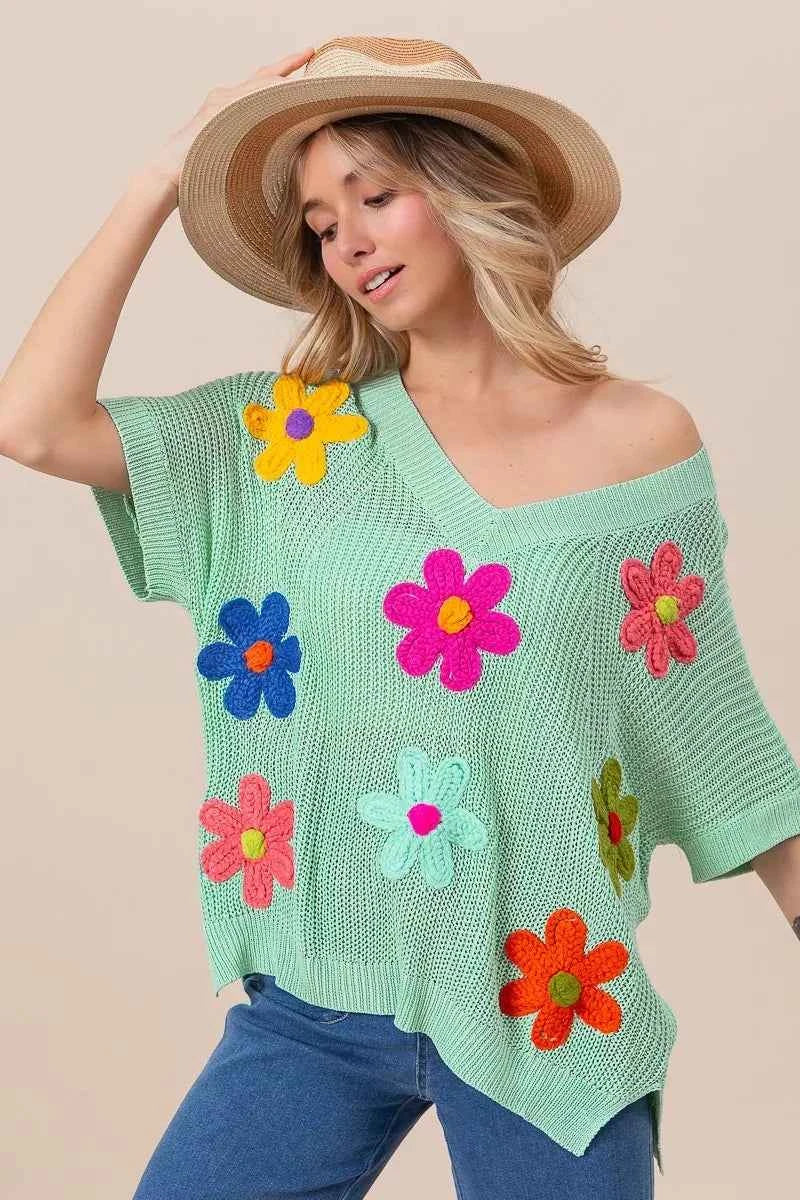 BiBi Flower Patches Dolman Sleeve Lightweight Sweater dd59908e71ed4d38b10b9c201df8d25c-Max-Origin