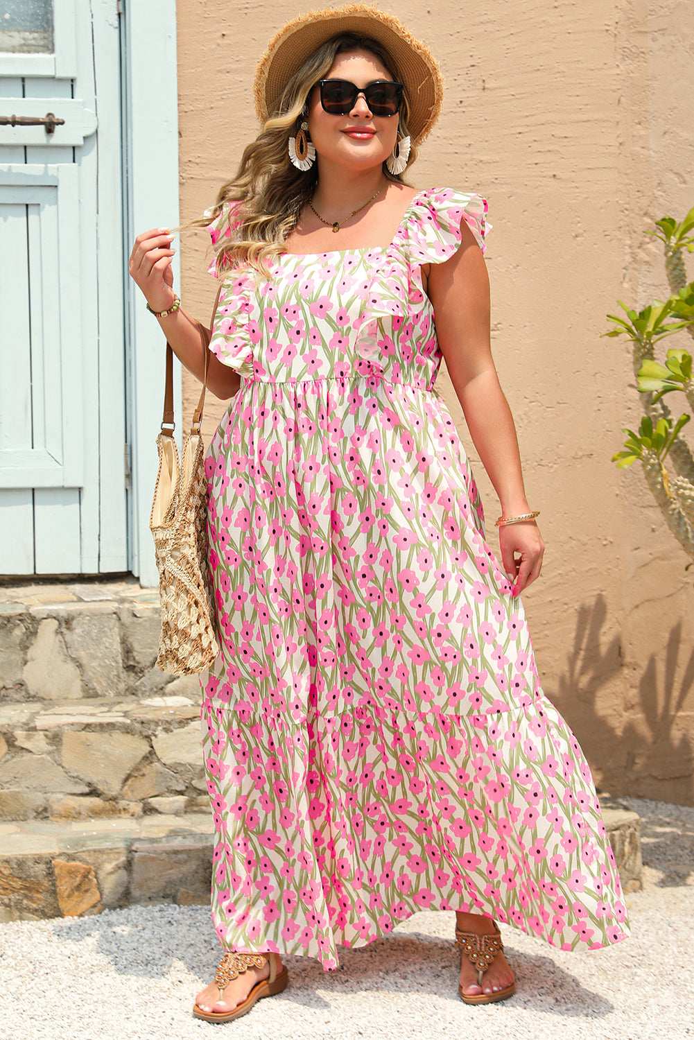 Pink Plus Size Ruffle High Waist Floral Maxi Dress dd63c4b59679c61d-_3