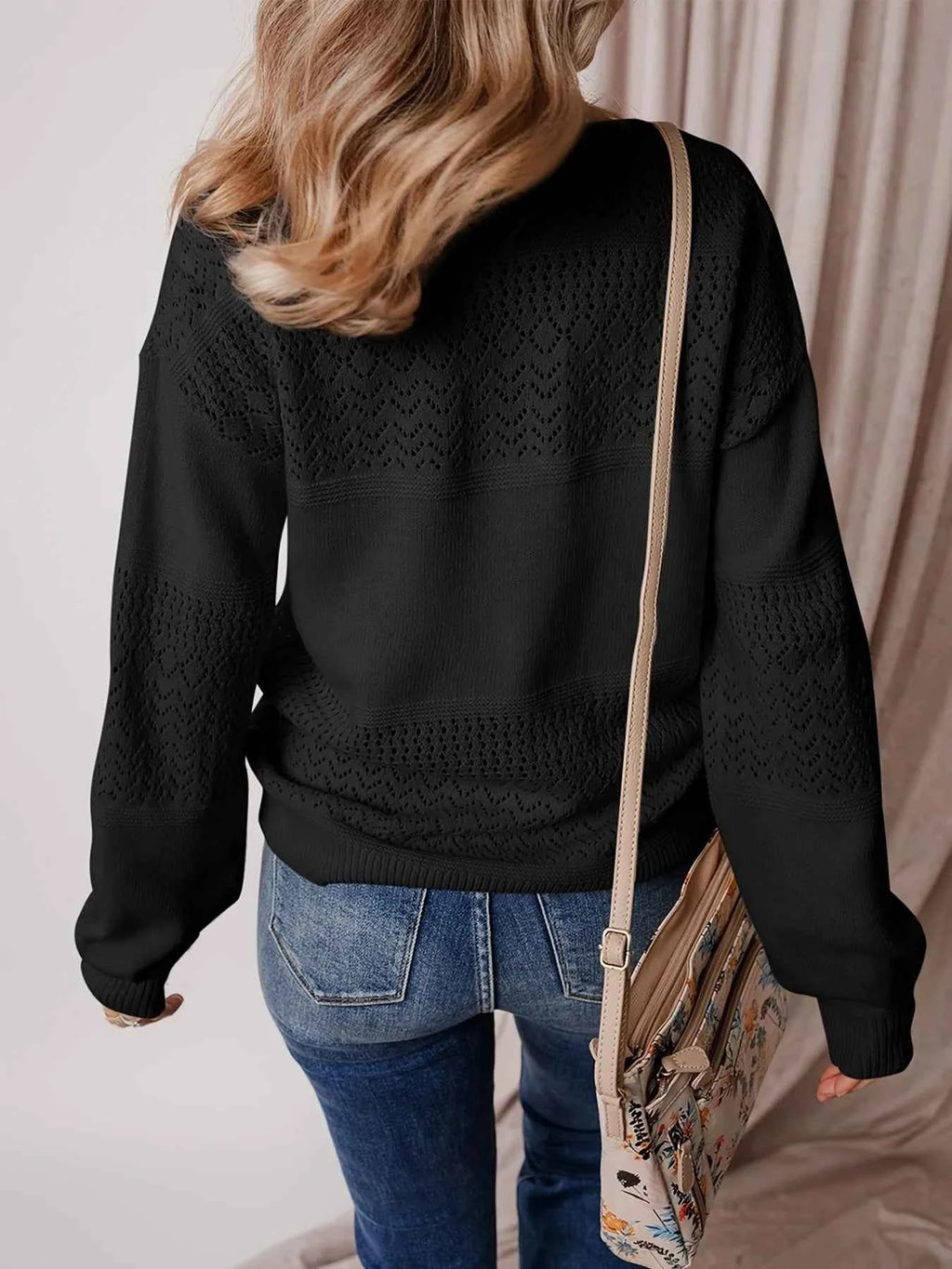 Eyelet Deatil V-Neck Long Sleeve Sweater dd6e052dbba9469a862e3140e77f7418-Max-Origin