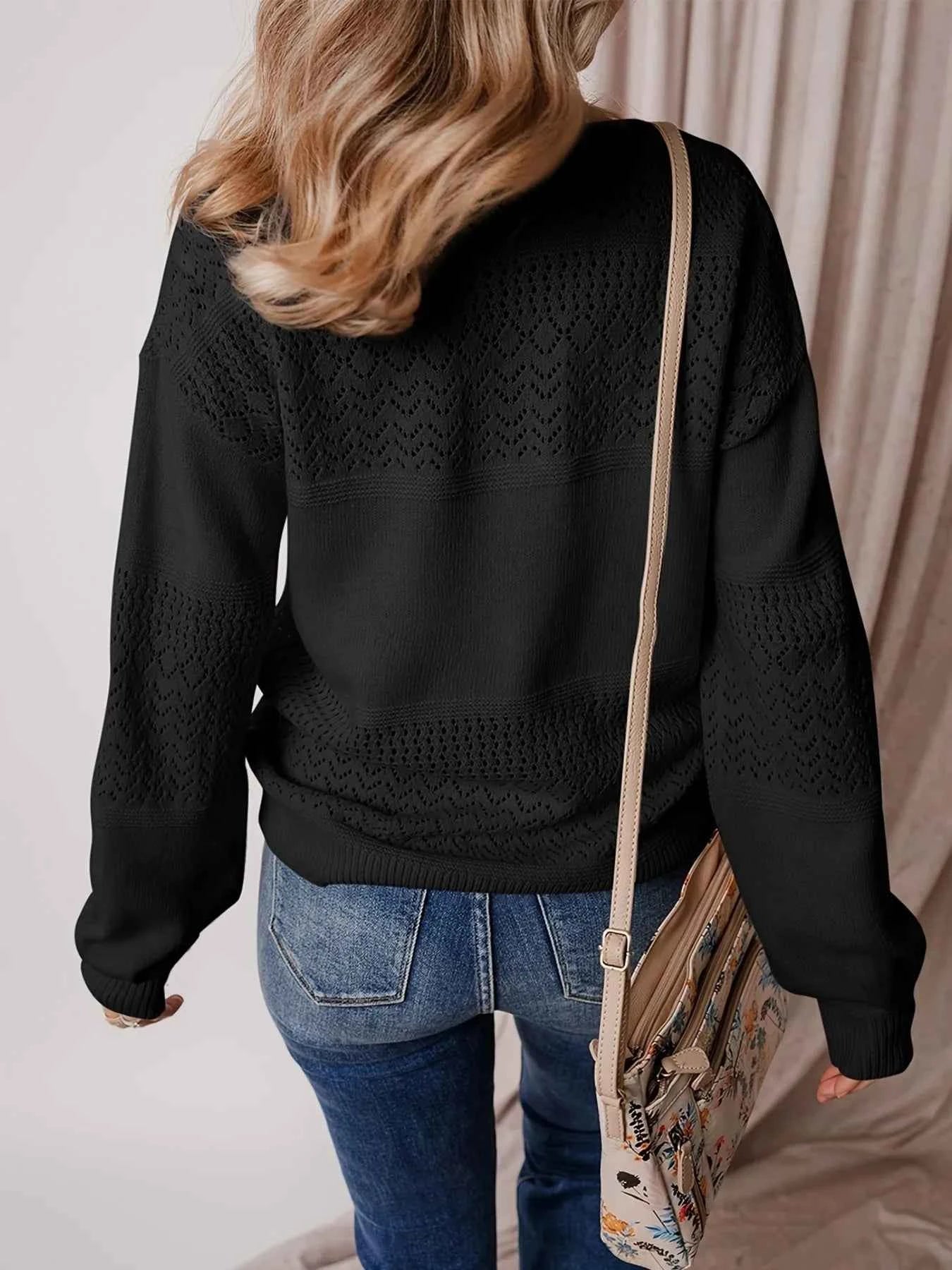 Eyelet Deatil V-Neck Long Sleeve Sweater dd6e052dbba9469a862e3140e77f7418-Max-Origin